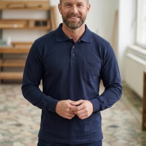 Polo Yaka Lacivert Sweatshirt iki İplik Şardonlu