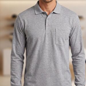 Polo Yaka Gri Melanj Sweatshirt iki İplik Şardonlu