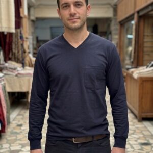 V Yaka Lacivert Sweatshirt iki İplik Şardonlu